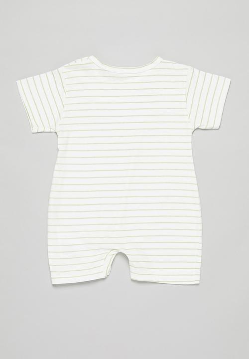 Pop Candy - Baby boys stripe romper - white & green