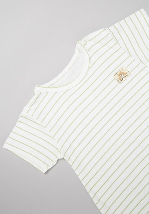 Pop Candy - Baby boys stripe romper - white & green