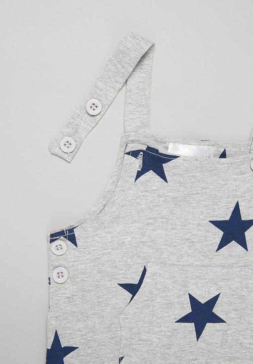 Pop Candy - Boys dungaree & tee set - navy & grey 