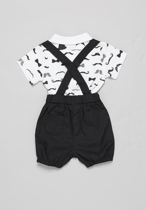 Pop Candy - Shorts with braces & tee set - black & white 