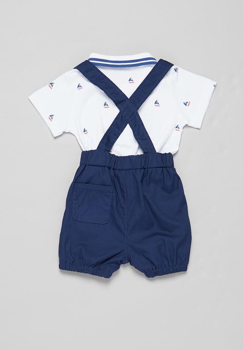 Pop Candy - Shorts with braces & tee set - navy & white 