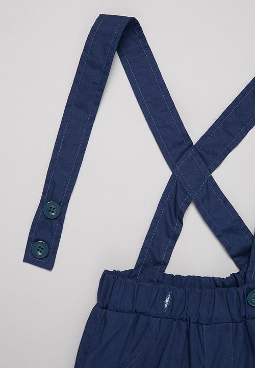 Pop Candy - Shorts with braces & tee set - navy & white 