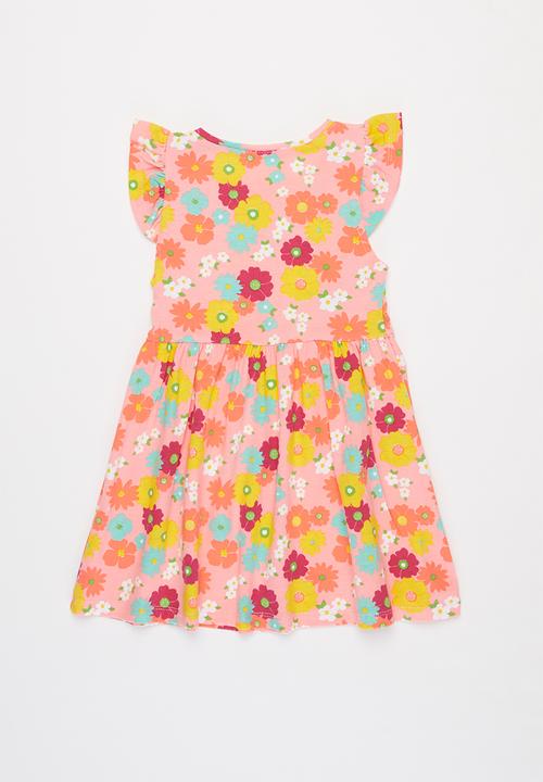 Pop Candy - Girls floral flutter sleeve dress - multi