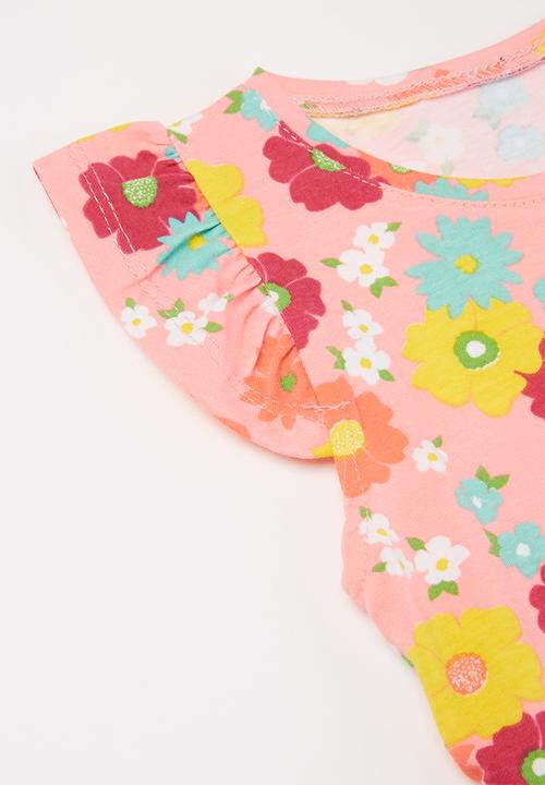 Pop Candy - Girls floral flutter sleeve dress - multi