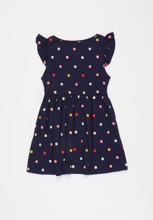 Pop Candy - Girls polka dot flutter sleeve dress - navy