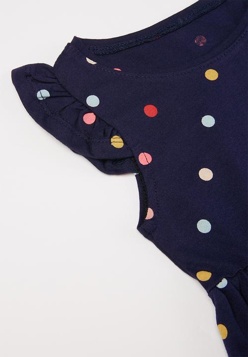 Pop Candy - Girls polka dot flutter sleeve dress - navy