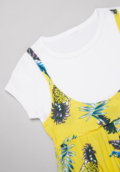 Pop Candy - Floral dress & tee set - yellow & white