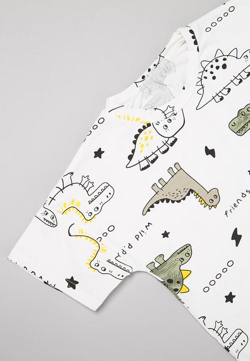 Pop Candy - Baby boys printed tee & shorts set - white & khaki 
