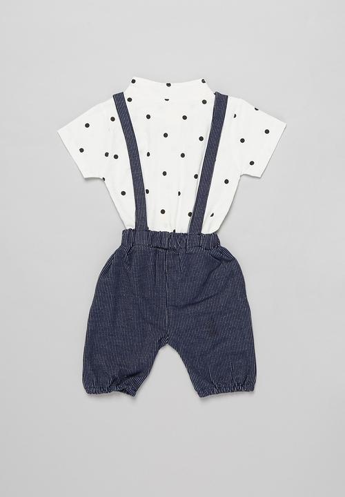 Pop Candy - Boys shorts with braces & shirt set - white & blue