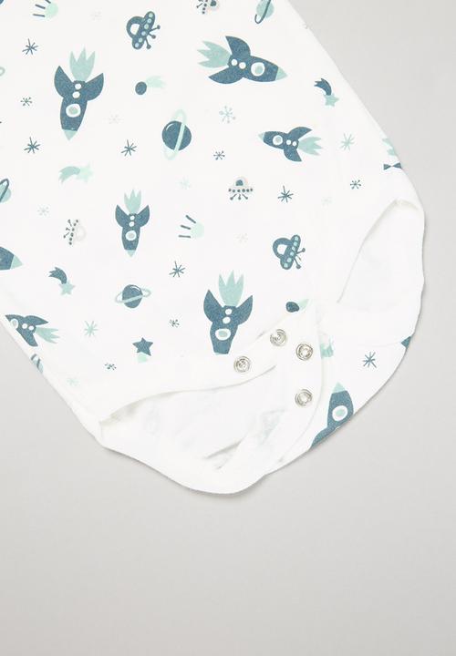Pop Candy - Boys printed bodysuit & pants set - white & blue