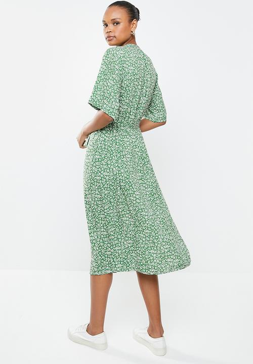 edit - Wide sleeve shirt dress - green micro ditsy