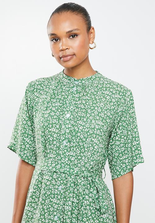 edit - Wide sleeve shirt dress - green micro ditsy