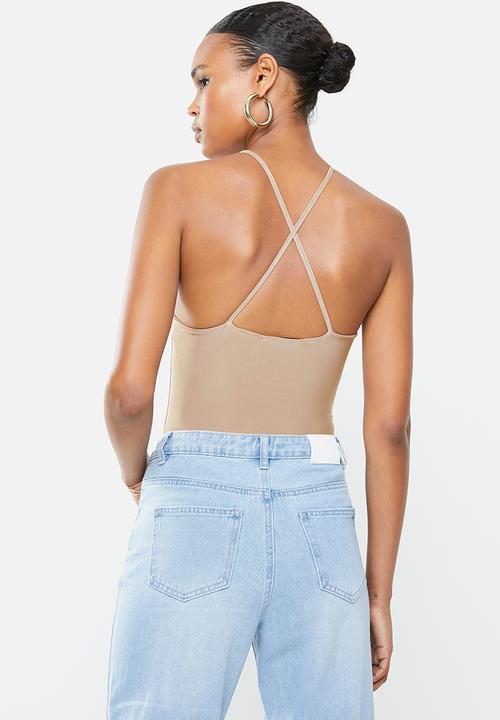 Missguided - Cross over strappy bodysuit - mocha