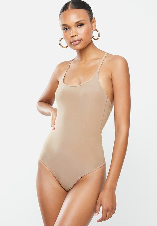 Missguided - Cross over strappy bodysuit - mocha