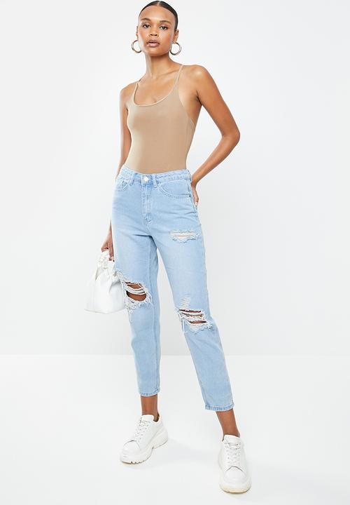 Missguided - Cross over strappy bodysuit - mocha