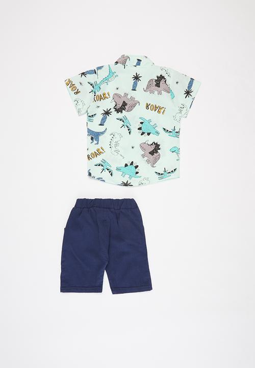 Pop Candy - Boys printed shirt & shorts set - green & navy