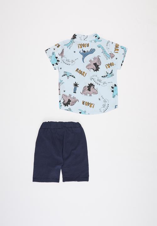 Pop Candy - Boys printed shirt & shorts set - blue & navy
