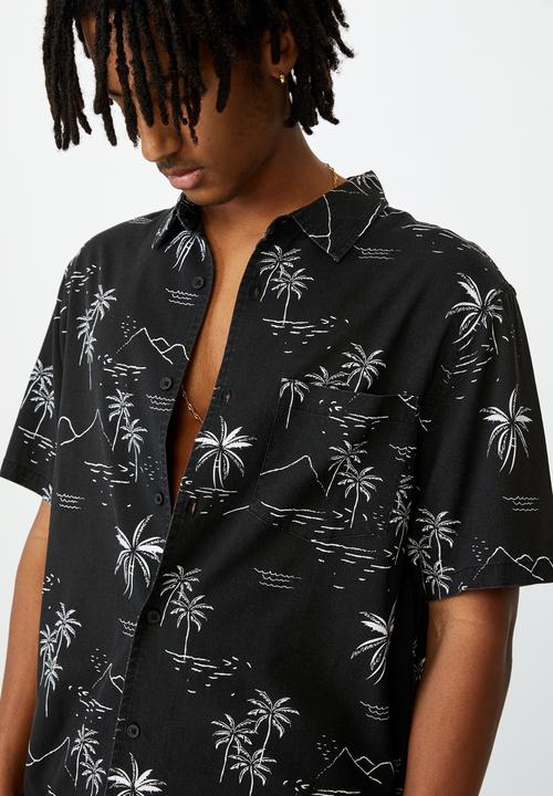 Factorie - Resort shirt - black hawaii