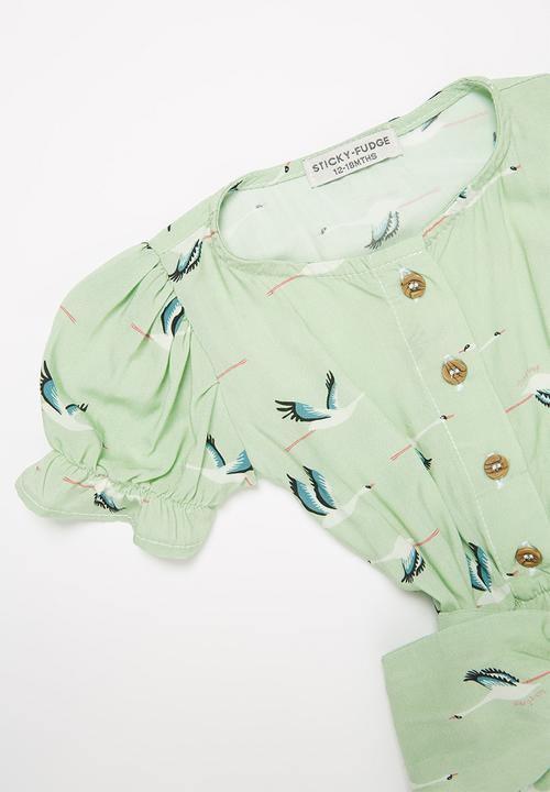 Sticky Fudge - Girls storks frill playsuit - aqua