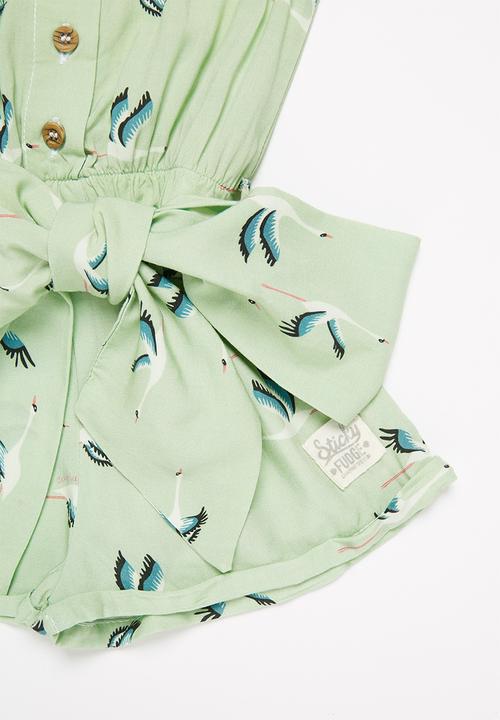 Sticky Fudge - Girls storks frill playsuit - aqua