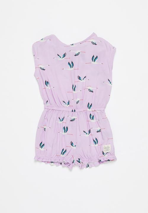 Sticky Fudge - Girls storks playsuit - lilac