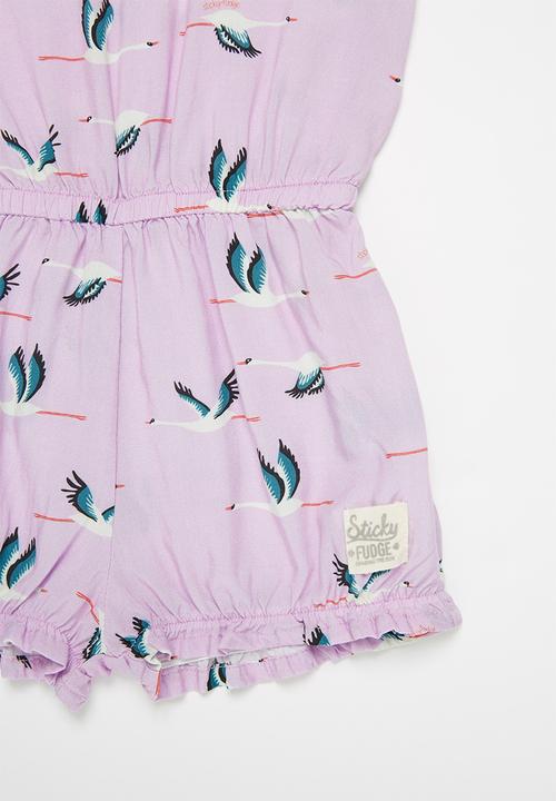 Sticky Fudge - Girls storks playsuit - lilac