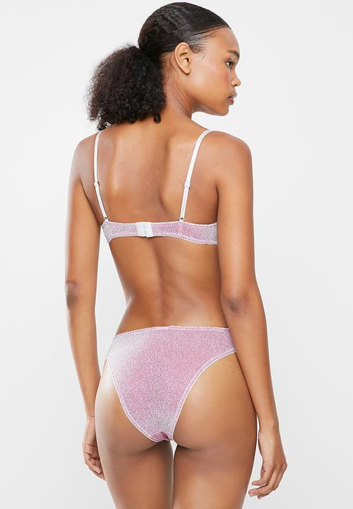 Cotton On - Holly sparkle bralette + brasiliano set - pink 