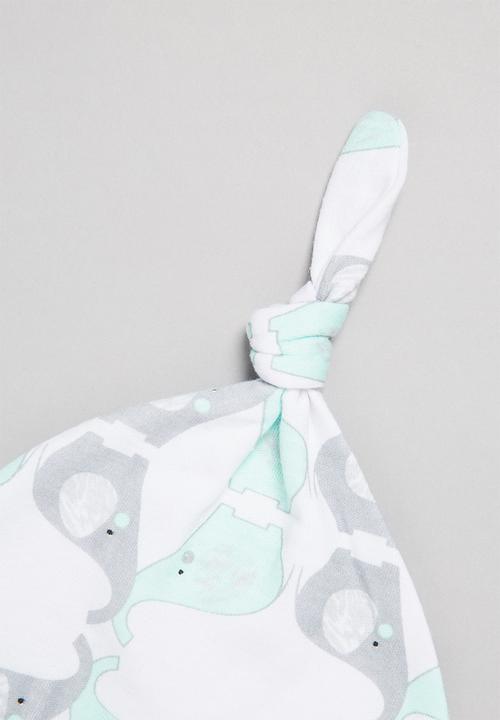 Pop Candy - Baby boys elephant 2 pack beanie - blue & grey