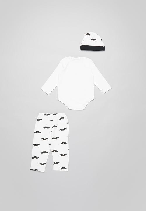 Pop Candy - Moustache 3 piece set - white & black