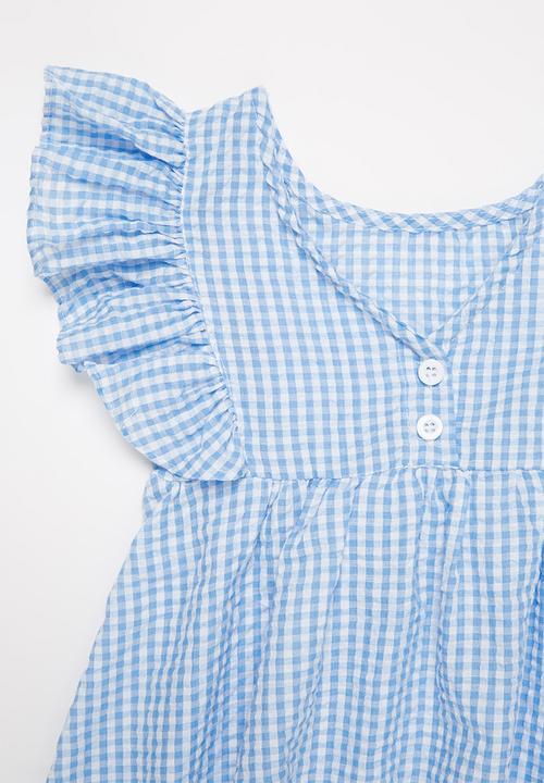 Pop Candy - Girls gingham ruffle dress - blue