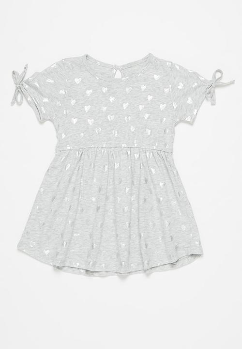 Pop Candy - Girls printed tie sleeve dress - grey