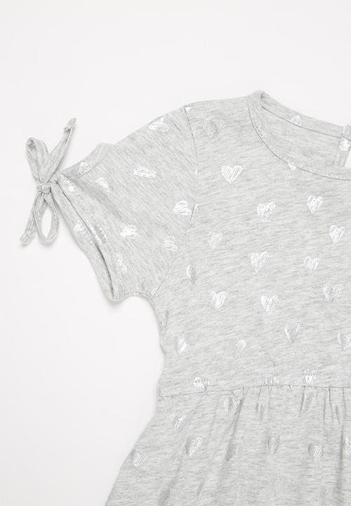 Pop Candy - Girls printed tie sleeve dress - grey