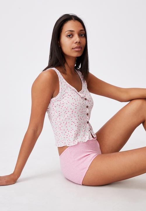 Cotton On - Cotton rib boyshort - strawberry milkshake marle