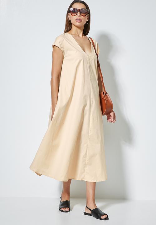 Superbalist - V-neck poplin trapeze - stone