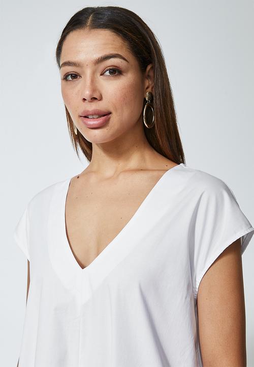 Superbalist - V-neck poplin trapeze - white