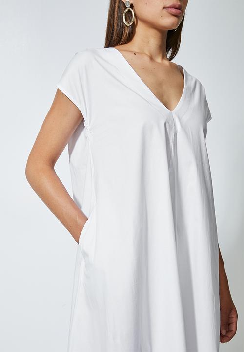 Superbalist - V-neck poplin trapeze - white