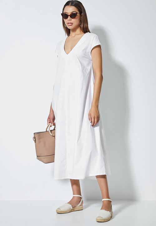 Superbalist - V-neck poplin trapeze - white