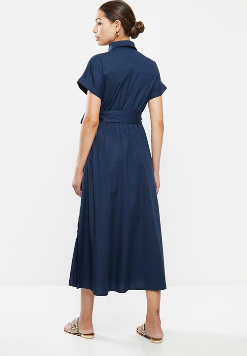 edit - Poplin grown on sleeve shirt dress - navy