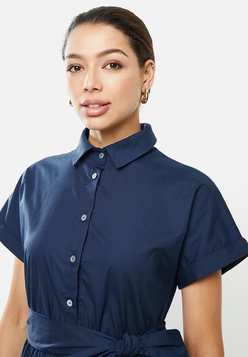 edit - Poplin grown on sleeve shirt dress - navy
