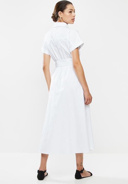 edit - Poplin grown on sleeve shirt dress - white