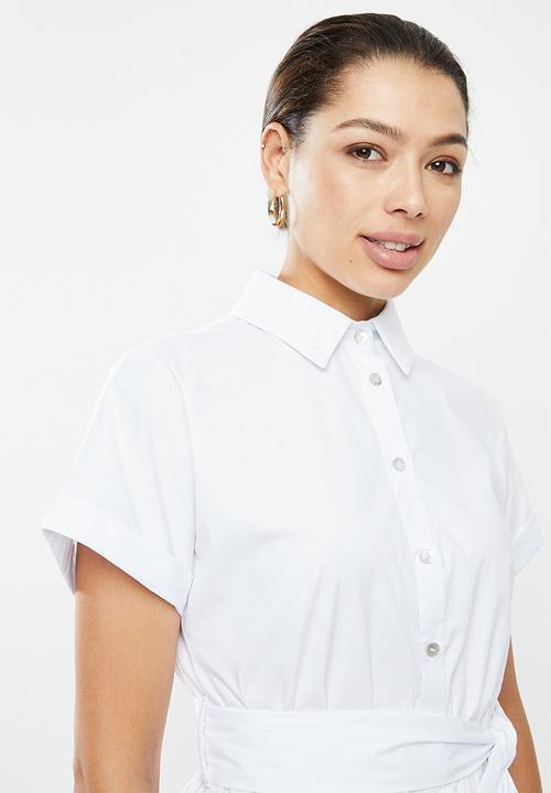edit - Poplin grown on sleeve shirt dress - white