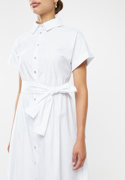 edit - Poplin grown on sleeve shirt dress - white