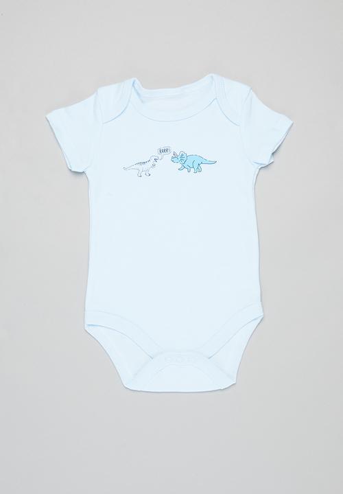 Pop Candy - Boys 3 pack dino bodysuits - blue & white