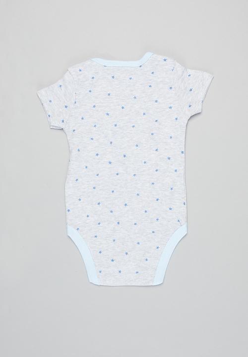 Pop Candy - Boys 3 pack dino bodysuits - blue & white