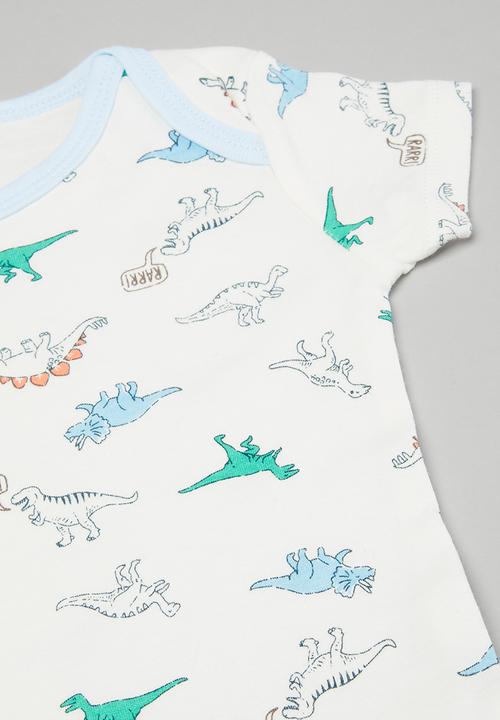 Pop Candy - Boys 3 pack dino bodysuits - blue & white