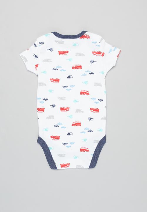 Pop Candy - Boys 3 pack trucks & helicopter bodysuits - navy & white