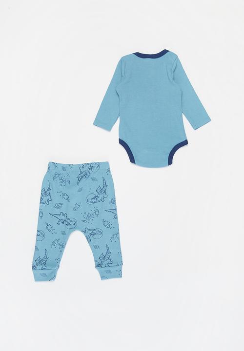 Pop Candy - Boys printed bodysuit & pants set - blue