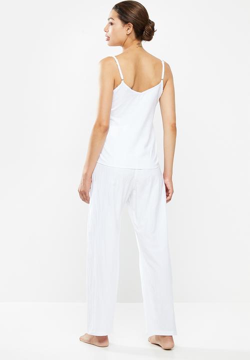 Superbalist - 100% cotton sleep cami & pants set - white