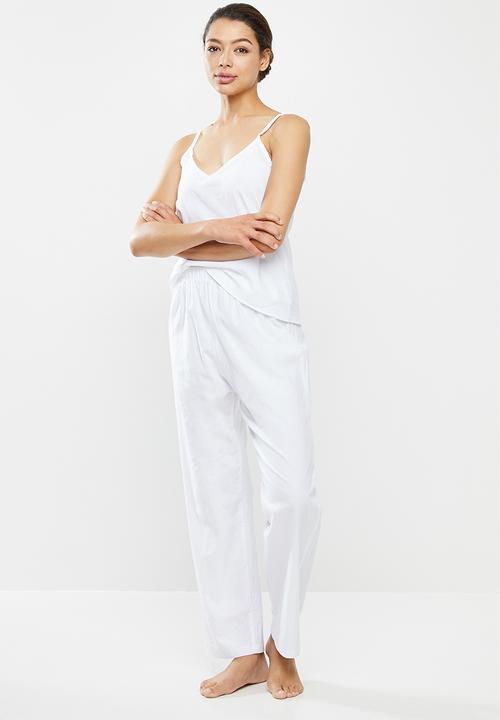 Superbalist - 100% cotton sleep cami & pants set - white