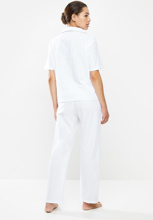 Superbalist - 100% Cotton sleep shirt & pants set - white